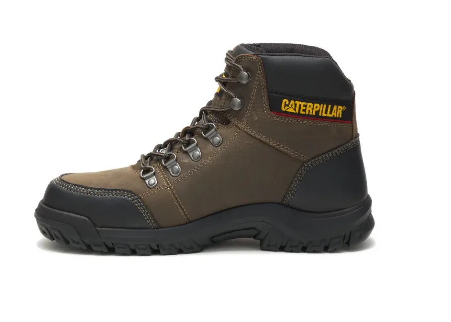 CATERPILLAR OUTLINE ASTM F2413-18 EH SR P90802 DARK GULL GREY STEEL TOE LEATHER WORK BOOTS - Image 2