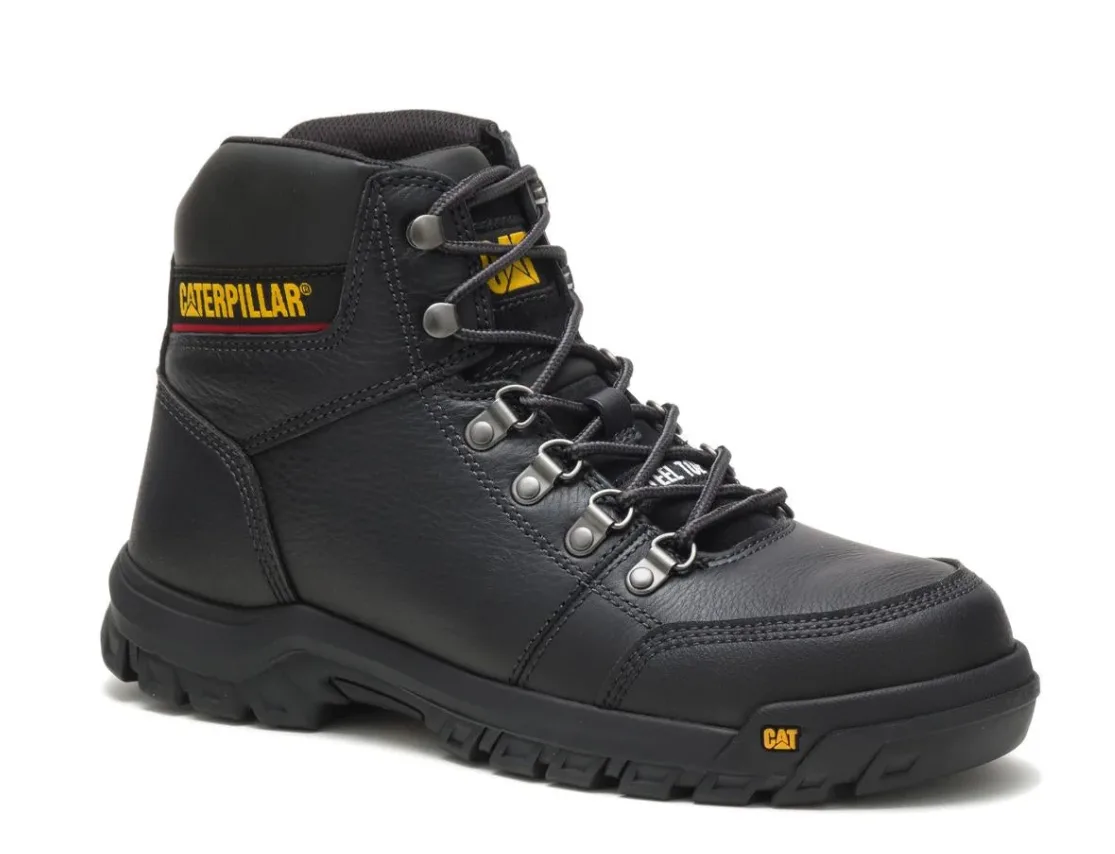 CATERPILLAR OUTLINE ASTM F2413-18 EH SR P90800 BLACK STEEL TOE LEATHER WORK BOOTS - Image 3