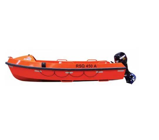 Palfinger Marine Safety AS Model RSQ 450 A, 4.86 m, 6-person, SOLAS rigid rescue boat of aluminum construction.